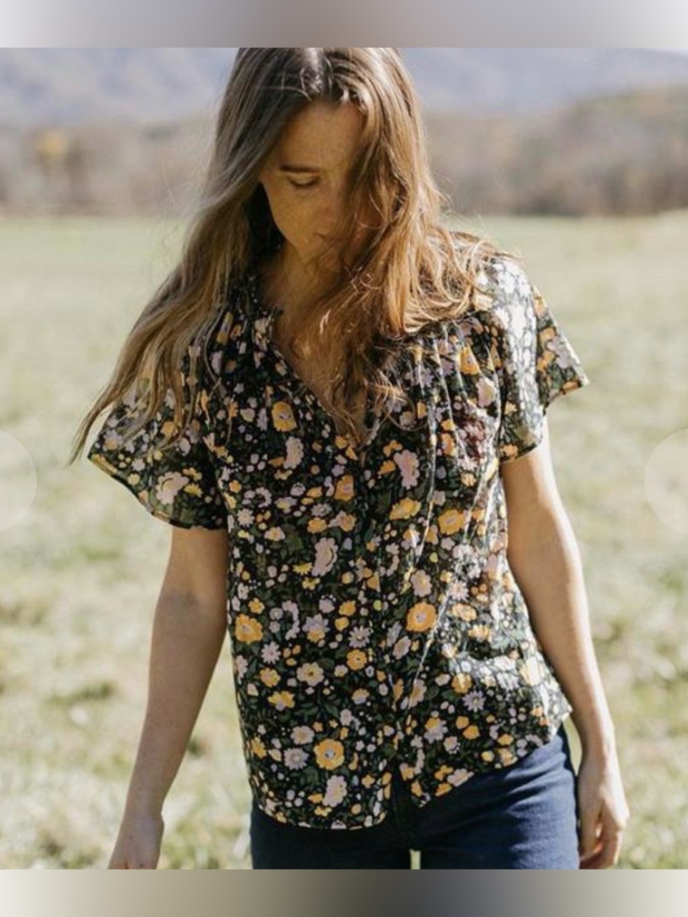 Apiece Apart La Paz Blouse Esther Floral Ruffle Neck Top Size 2